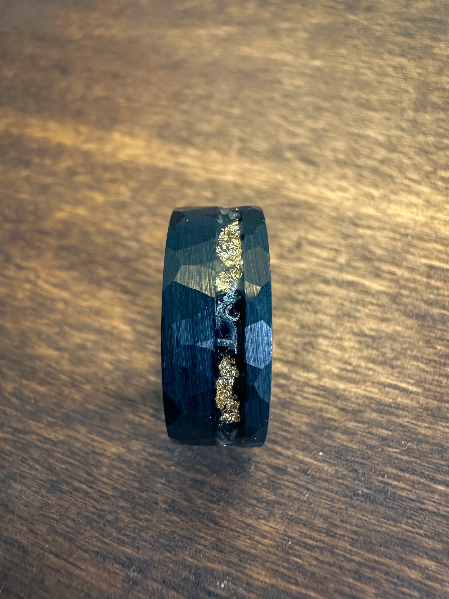 Black Meteorite Ring With Gold Leaf