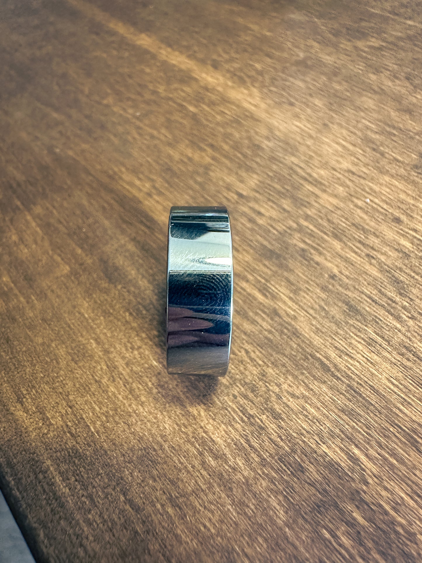 Polished Silver and Genuine Wood Ring