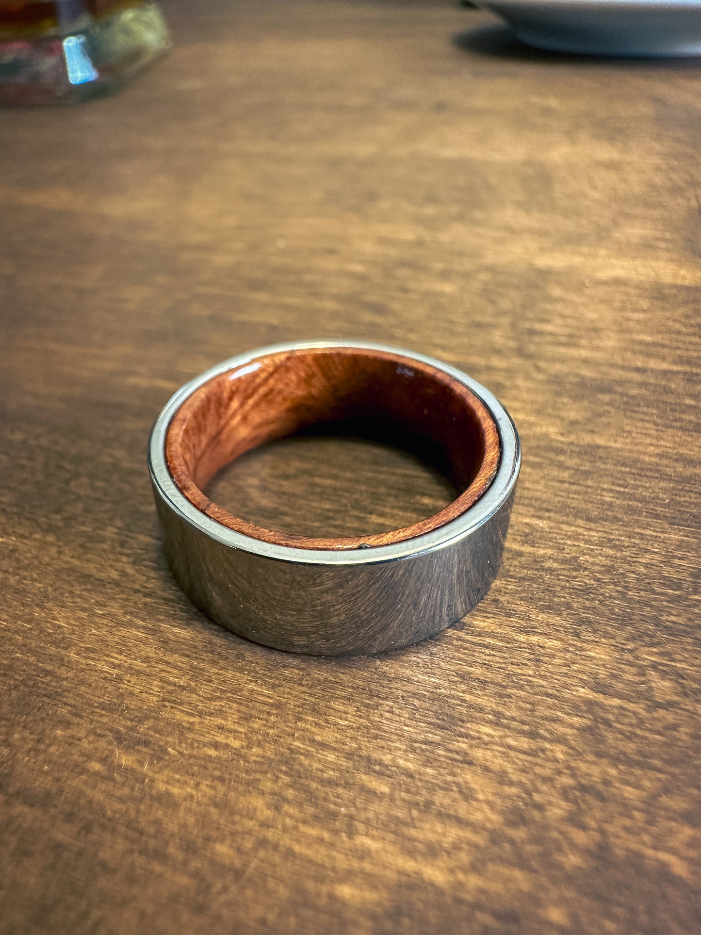 Polished Silver and Genuine Wood Ring