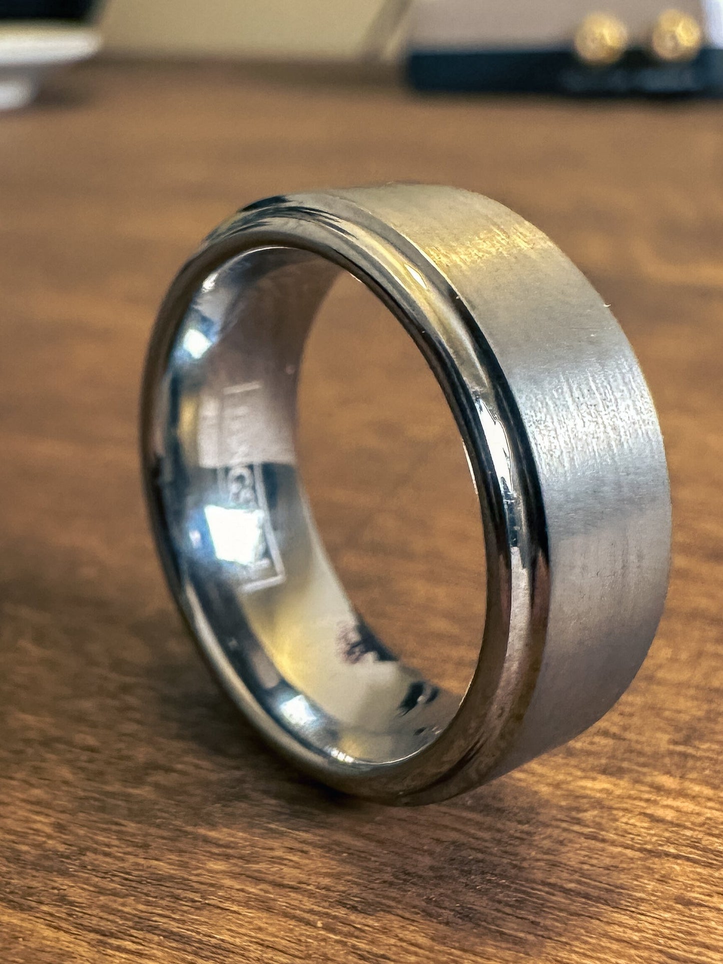 Silver Bushed Finish Tungsten Ring