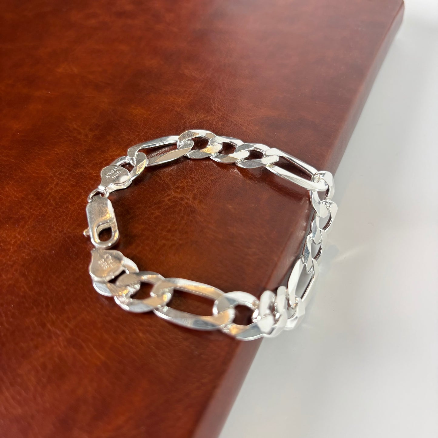 Solid .925 Sterling Silver Figaro Link Bracelet In 9.8mm 7, 8 & 9 Inches