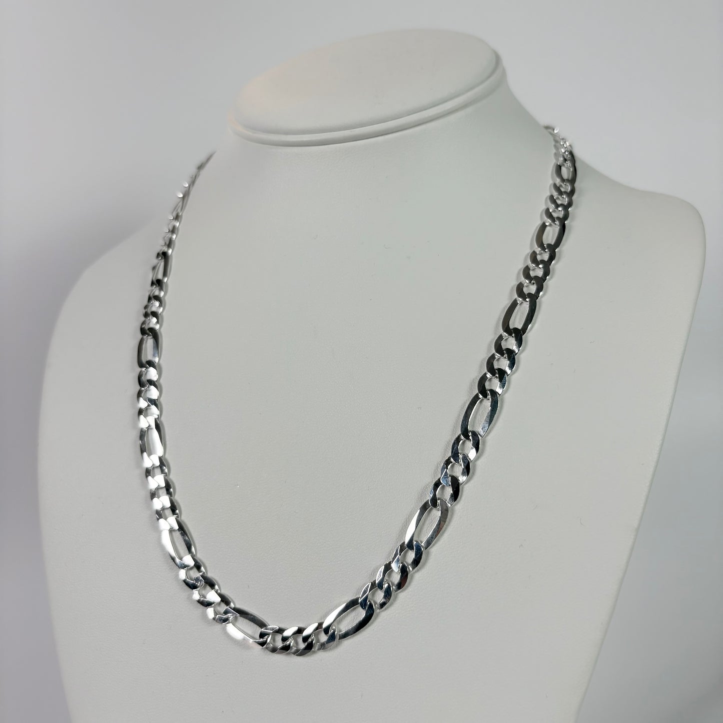Solid .925 Sterling Silver Figaro Link Chain In 7mm