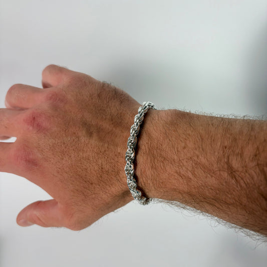Solid .925 Sterling Silver Diamond Cut Rope Bracelet In 6mm 7, 8 & 9 Inches