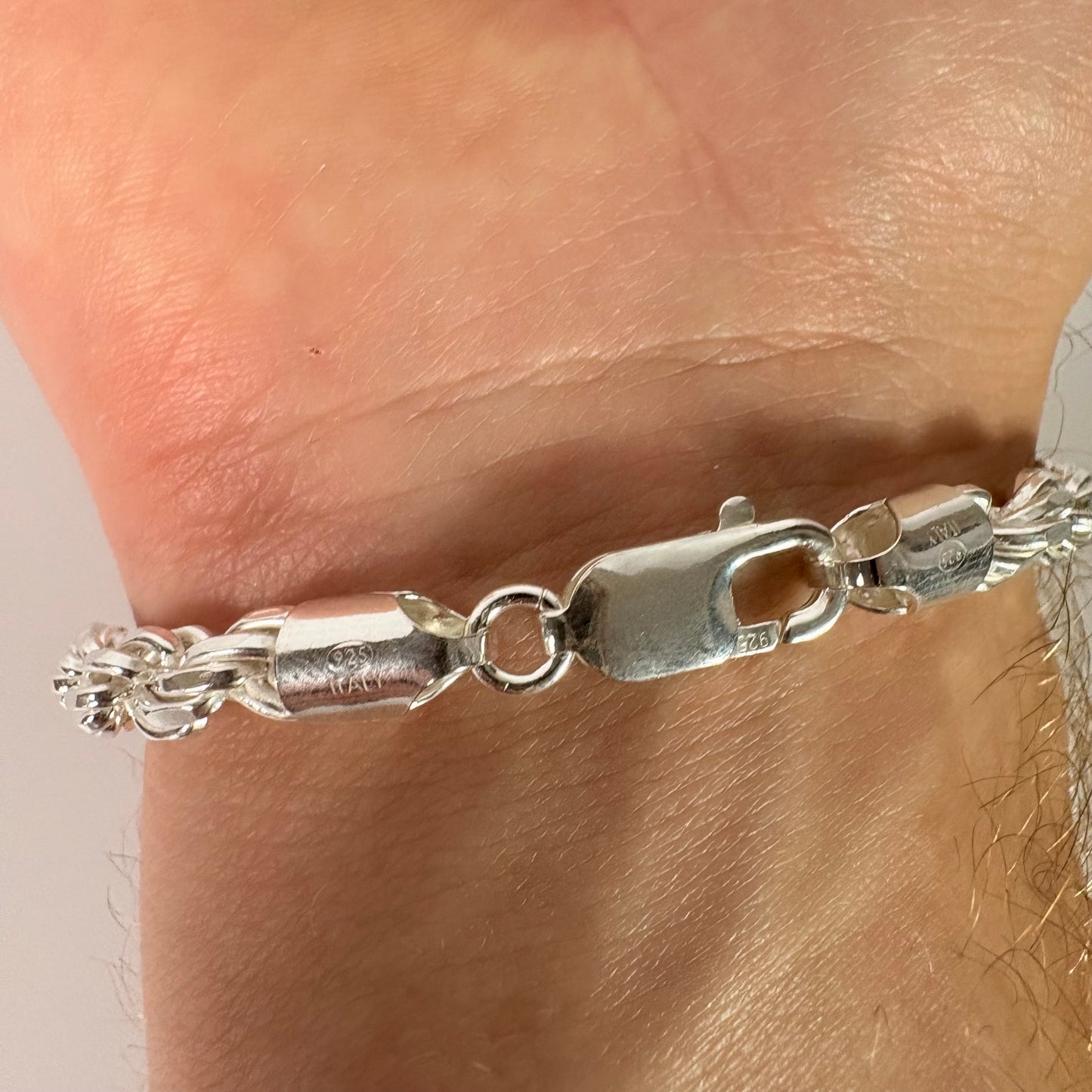 Solid .925 Sterling Silver Diamond Cut Rope Bracelet In 6mm 7, 8 & 9 Inches
