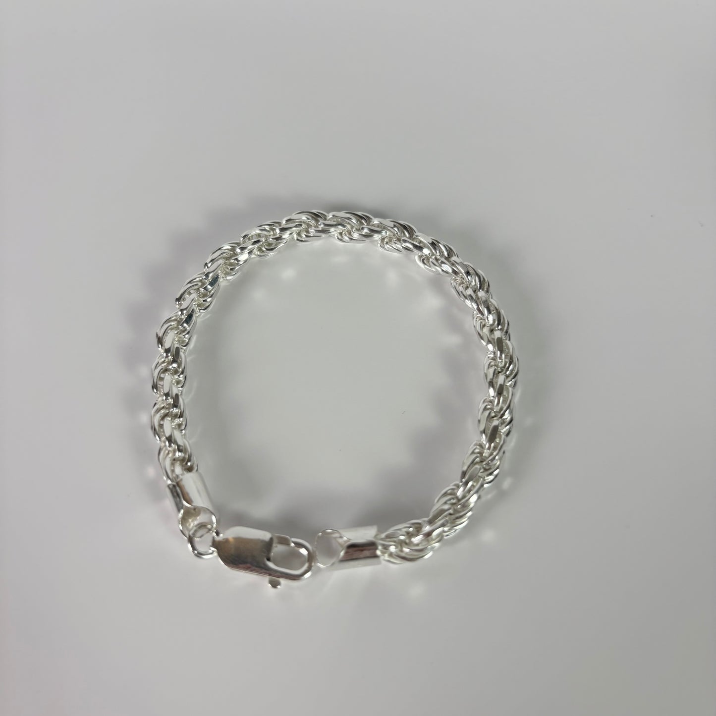 Solid .925 Sterling Silver Diamond Cut Rope Bracelet In 6mm 7, 8 & 9 Inches