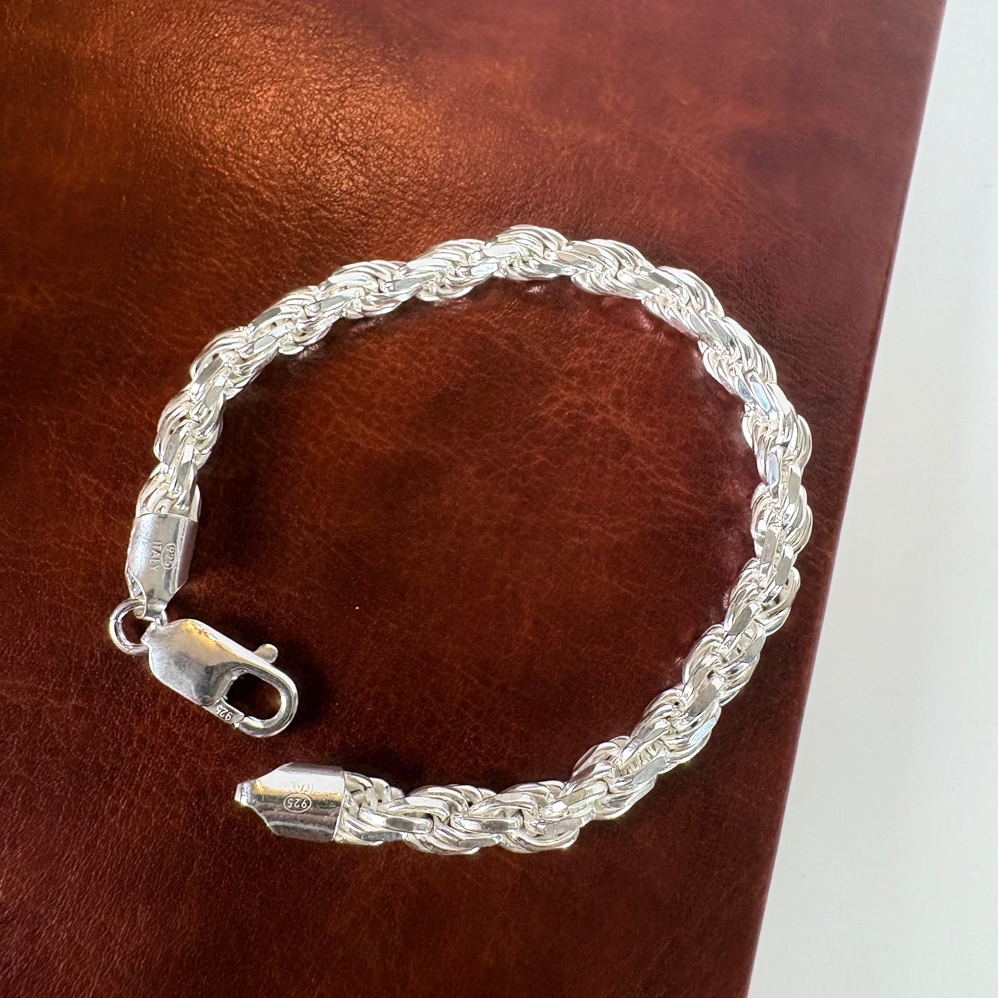 Solid .925 Sterling Silver Diamond Cut Rope Bracelet In 6mm 7, 8 & 9 Inches