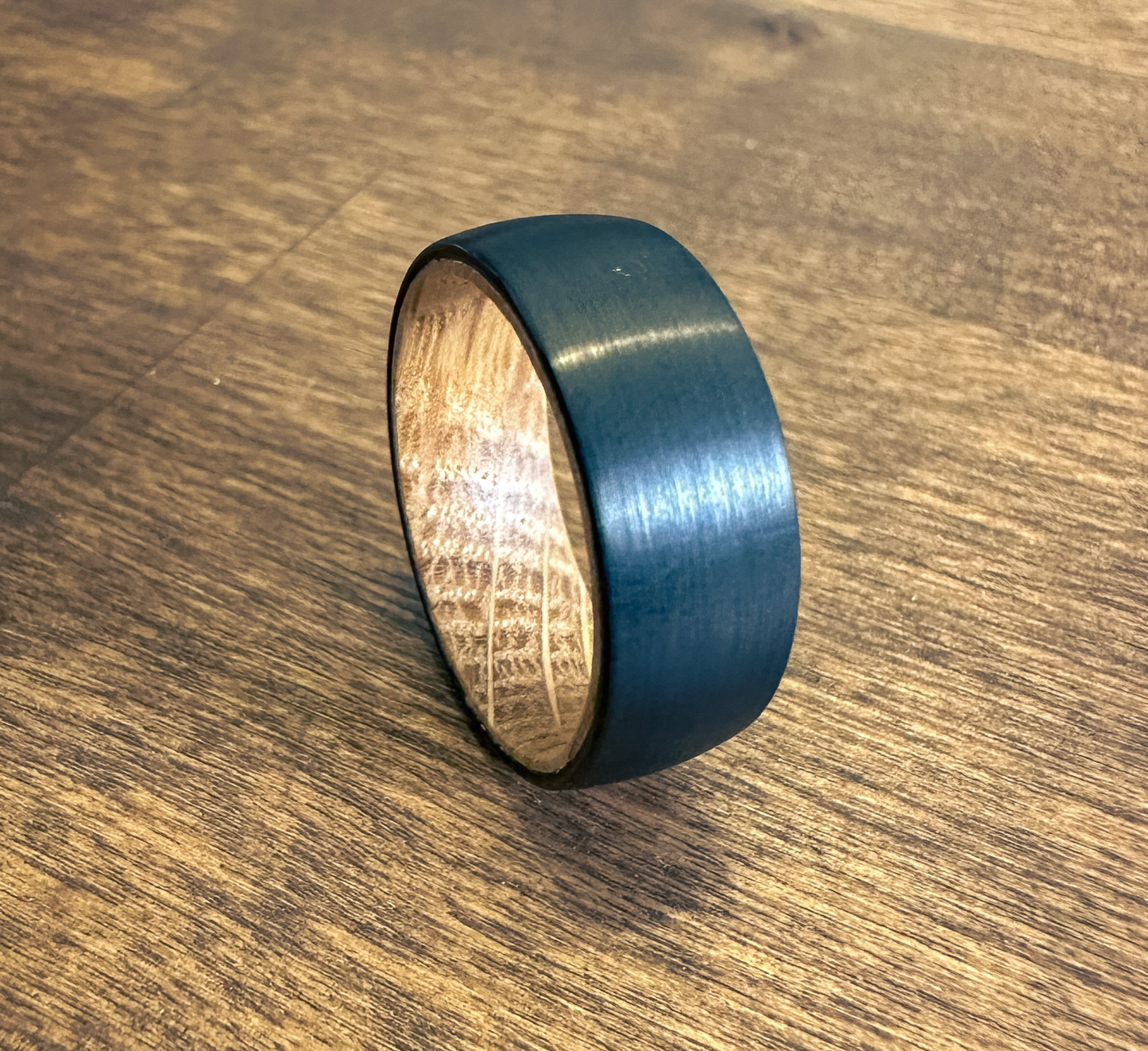 Satin Black Ring with Authentic Whiskey Barrel Wood