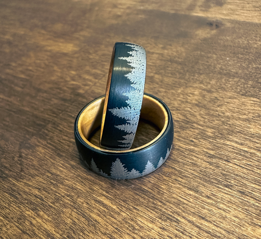 Forest Etched Satin Ring with Olive Wood