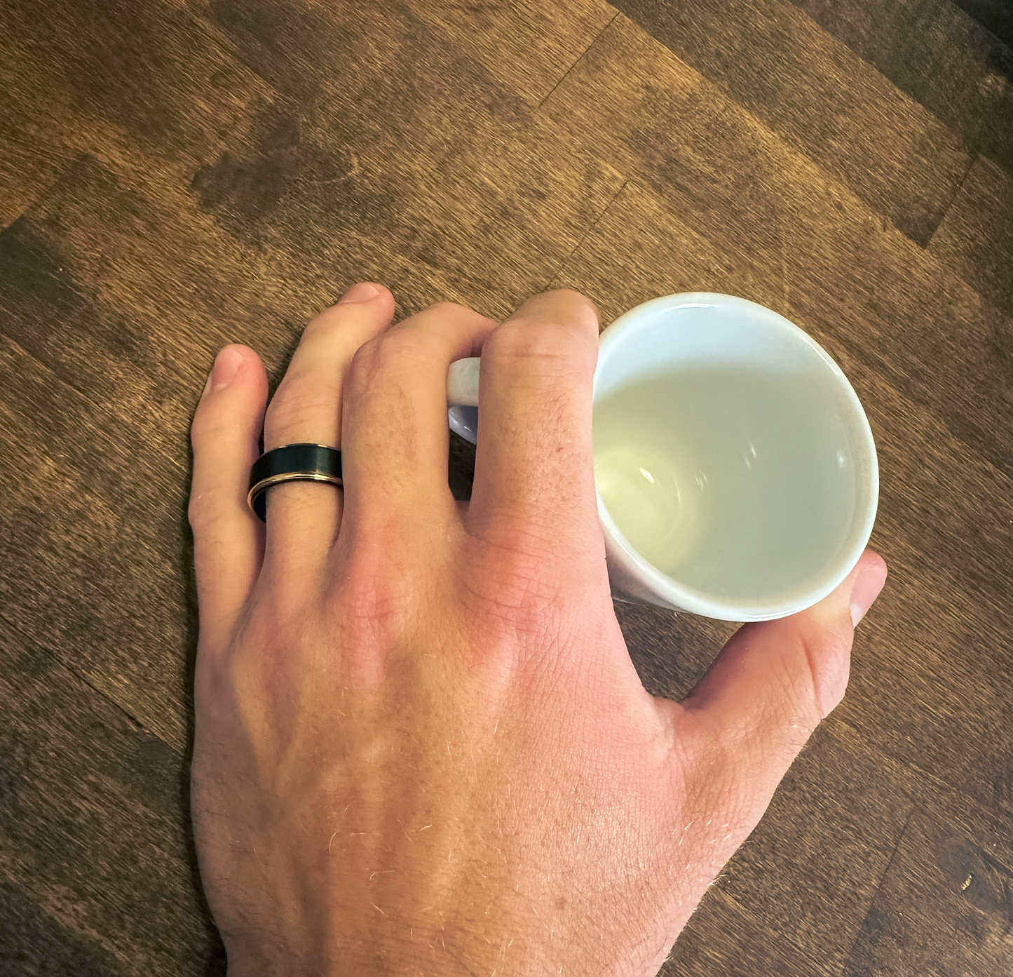 Two-Tone Black Ring With Dual Rose Gold Stripes